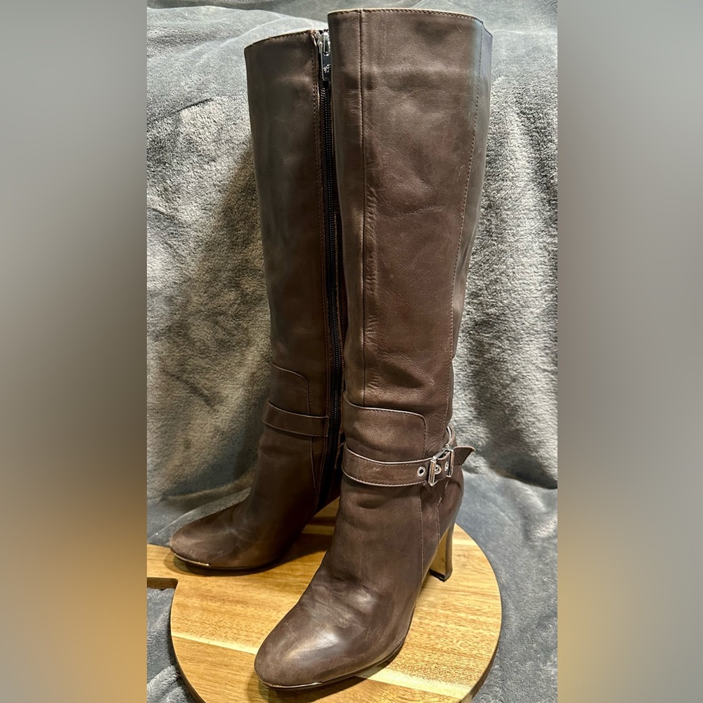 Marc Fisher Dark Brown Leather Knee-High Heeled Boots